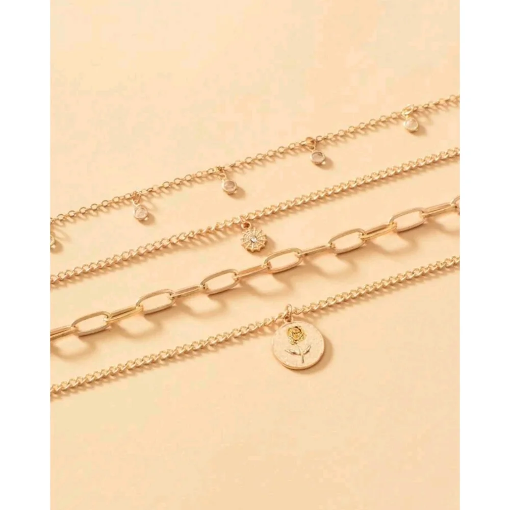 Anthropologie Monica Layered Trendy Charm & Paperclip Gold Necklace - Picture 2 of 4